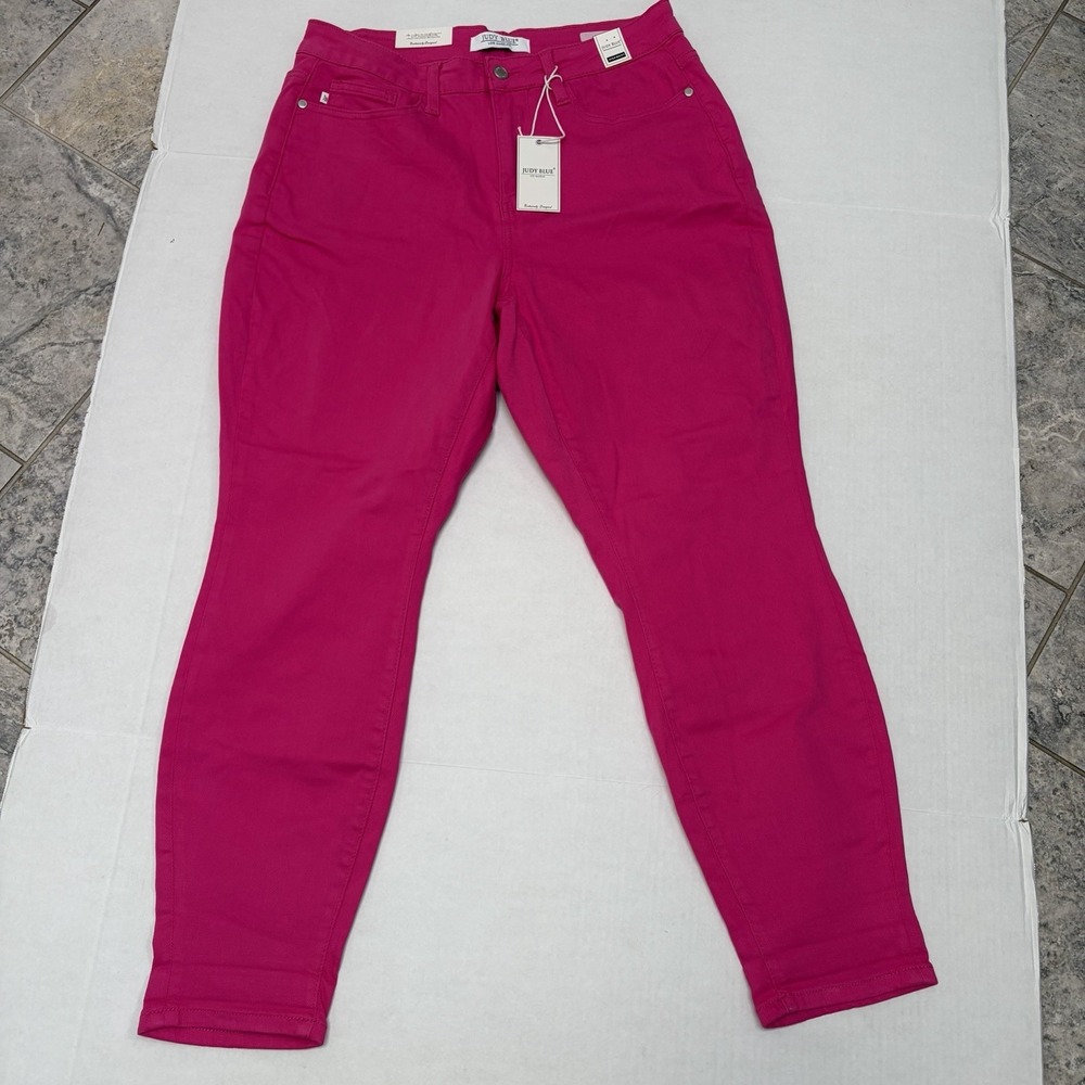 Judy Blue NWT Hi-Rise Slim Fit Neon Pink Denim Jeans Size 14W Style #88456 - Picture 5 of 6